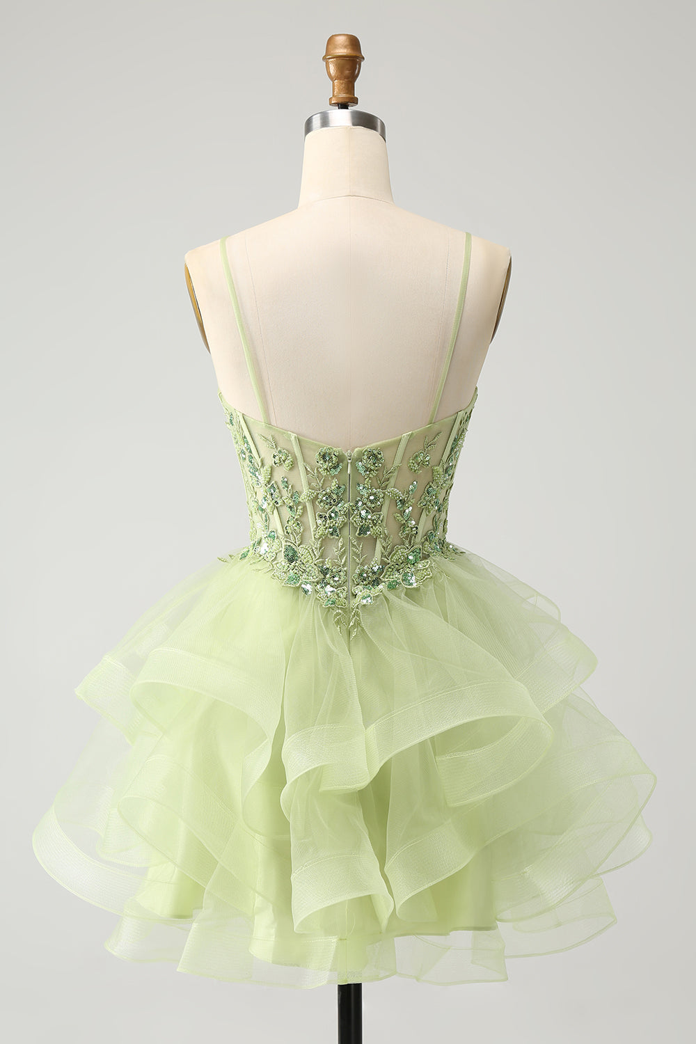 Sparkly Light Green Corset A Line Short Homecoming Dress with Lace