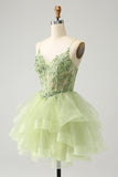 Sparkly Light Green Corset A Line Short Homecoming Dress with Lace