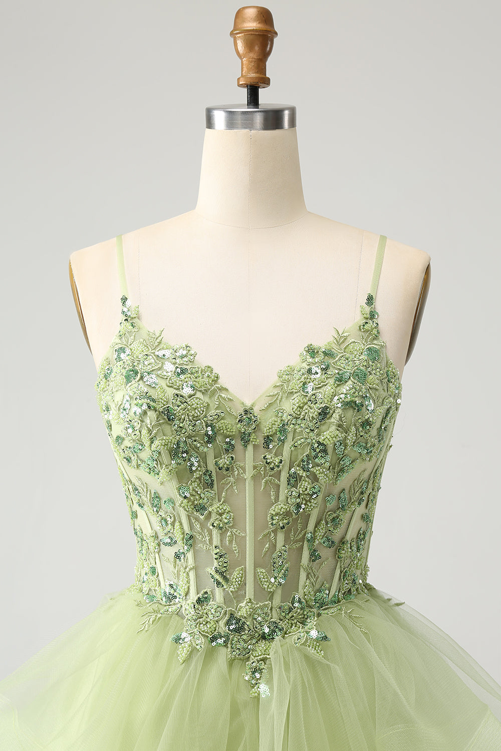 Sparkly Light Green Corset A Line Short Homecoming Dress with Lace