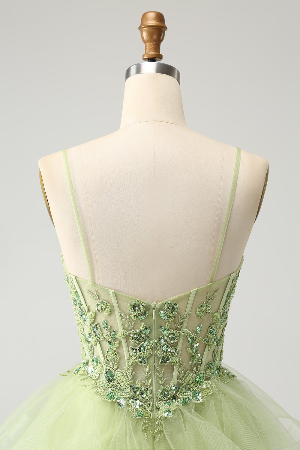 Sparkly Light Green Corset A Line Short Homecoming Dress with Lace