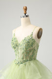 Sparkly Light Green Corset A Line Short Homecoming Dress with Lace