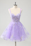 Sparkly Lilac Corset A Line Floral Short Homecoming Dress