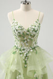 Light Green Corset A Line Short Homecoming Dress with 3D Flowers