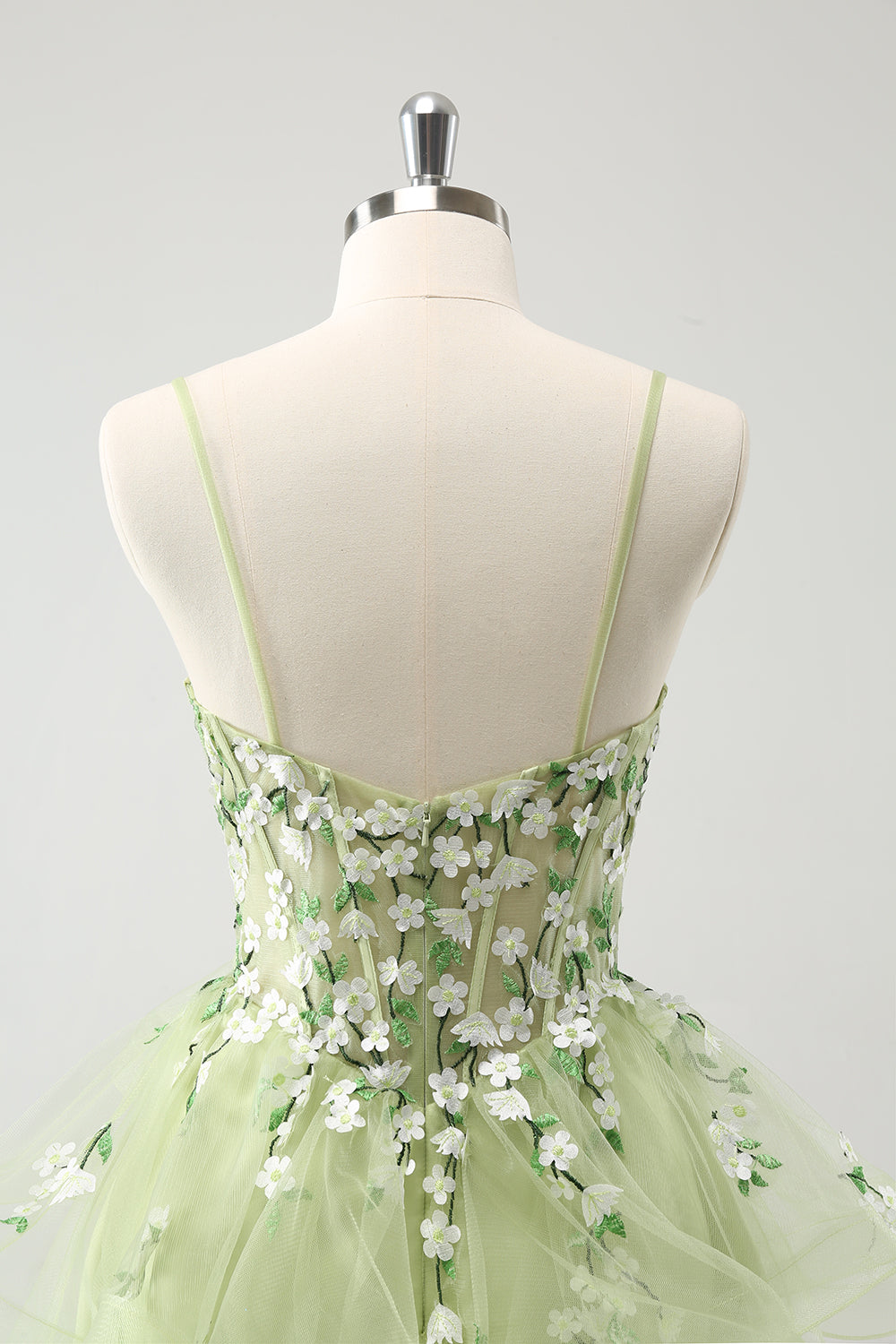 Light Green Corset A Line Short Homecoming Dress with 3D Flowers