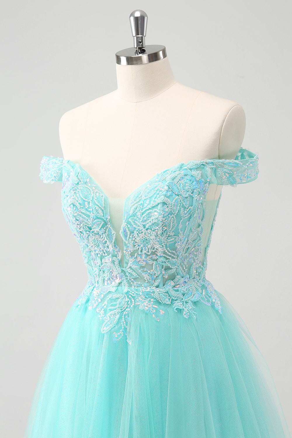 Sparkly Light Blue A Line Off The Shoulder Short Homecoming Dress