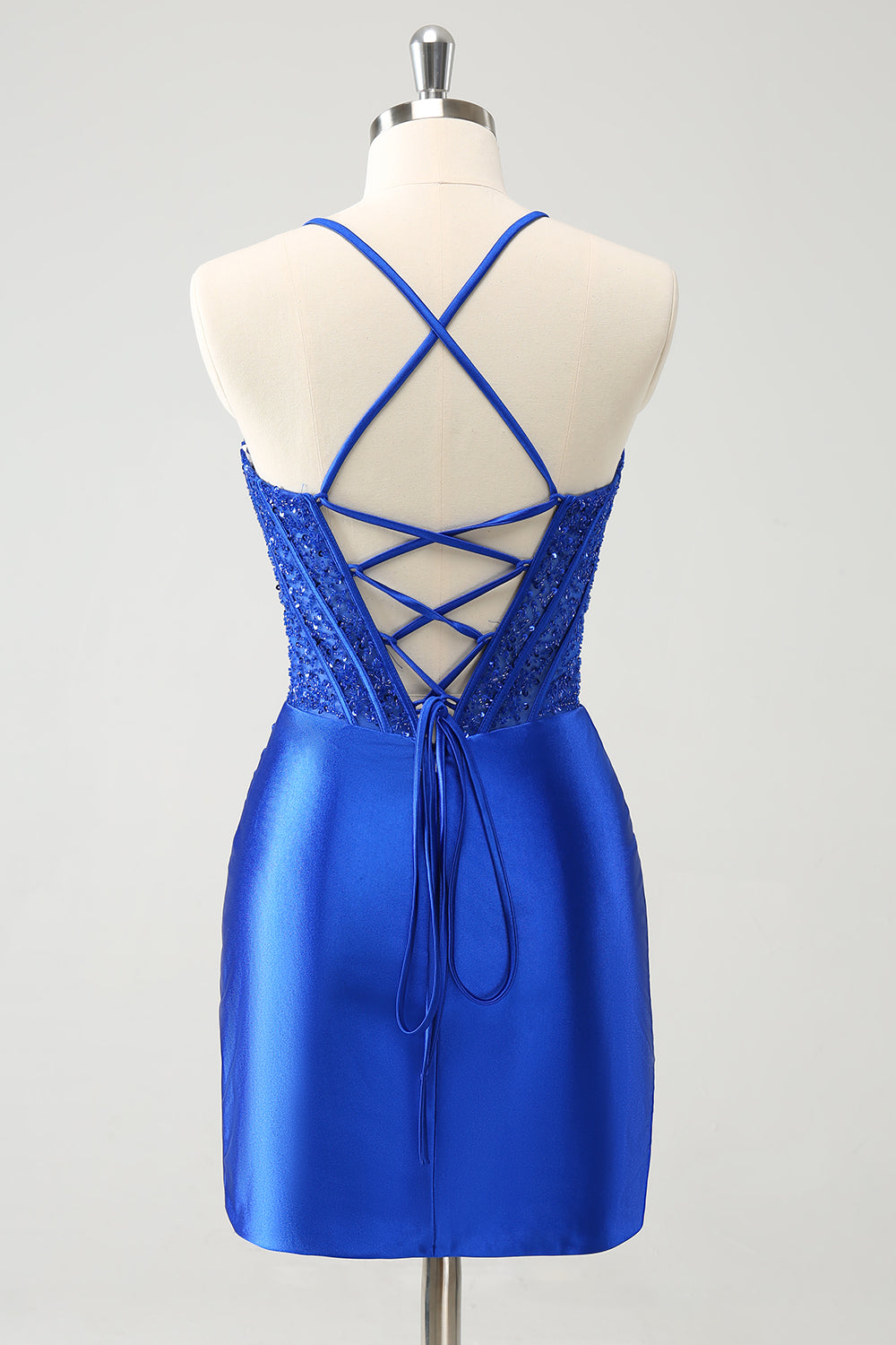 Sparkly Royal Blue Corset Tight Short Homecoming Dress with Lace Up Back