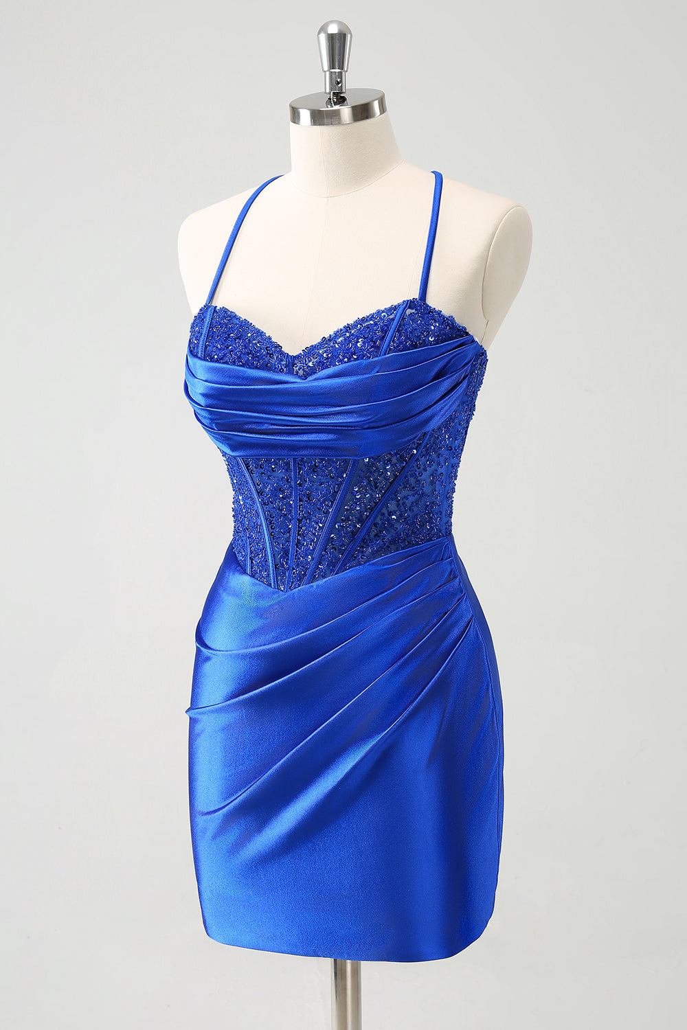 Sparkly Royal Blue Corset Tight Short Homecoming Dress with Lace Up Back