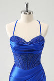 Sparkly Royal Blue Corset Tight Short Homecoming Dress with Lace Up Back