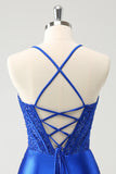 Sparkly Royal Blue Corset Tight Short Homecoming Dress with Lace Up Back