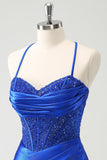 Sparkly Royal Blue Corset Tight Short Homecoming Dress with Lace Up Back