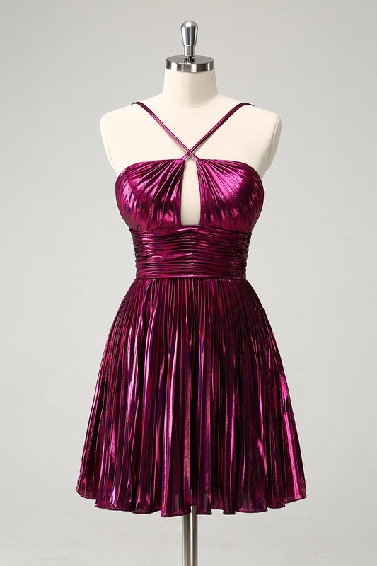 Metallic Purple A Line Short Homecoming Dress