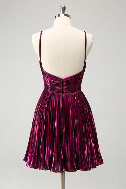 Metallic Purple A Line Short Homecoming Dress