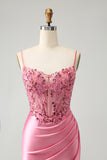 Sparkly Corset Pink Tight Short Homecoming Dress with Beadings