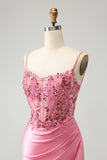 Sparkly Corset Pink Tight Short Homecoming Dress with Beadings