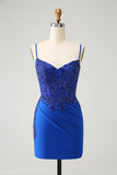 Sparkly Corset Royal Blue Tight Short Homecoming Dress with Beadings