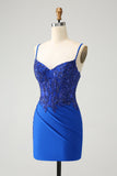 Sparkly Corset Royal Blue Tight Short Homecoming Dress with Beadings