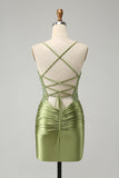 Sparkly Corset Light Green Tight Short Homecoming Dress with Beadings