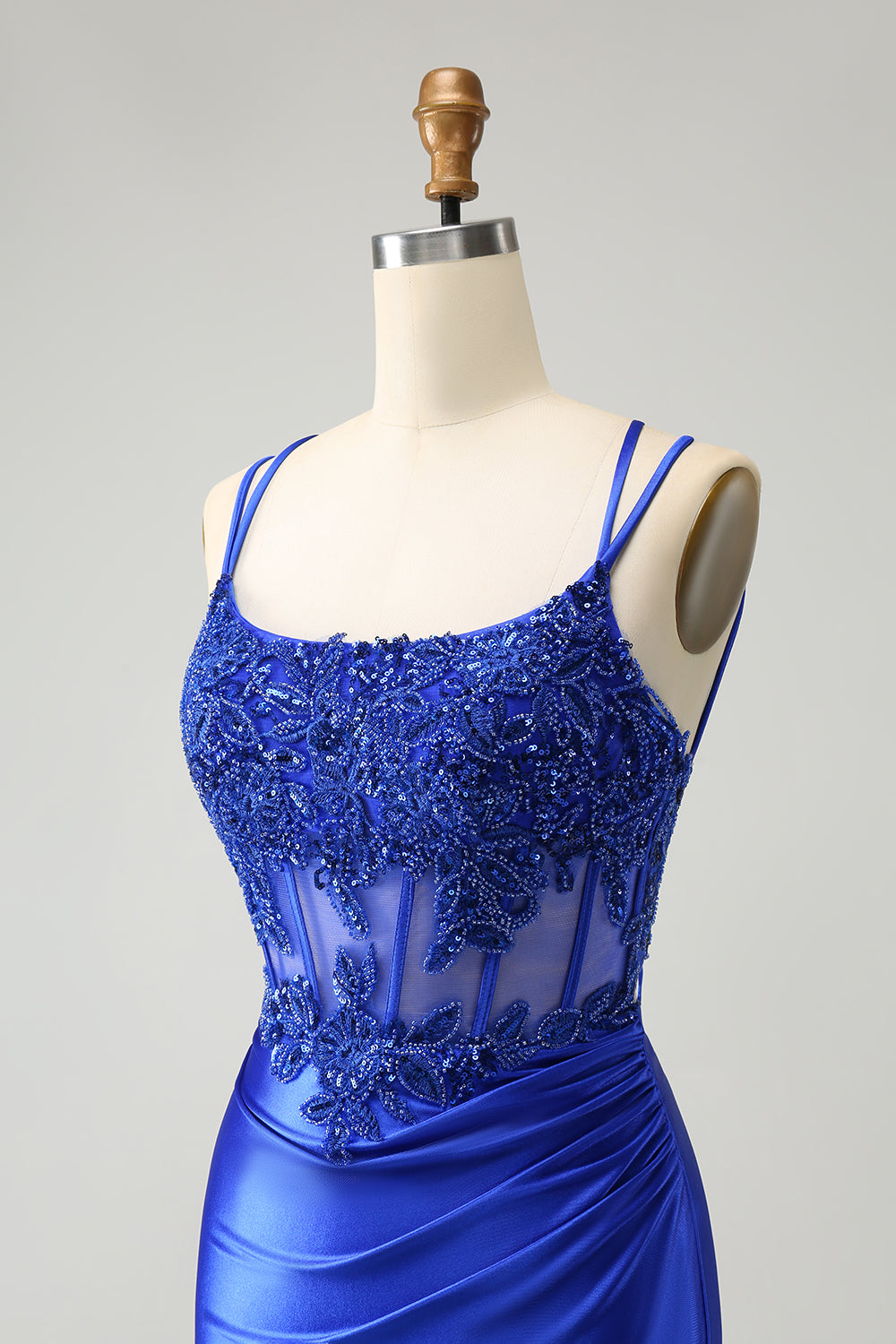 Sparkly Corset Royal Blue Floral Tight Short Homecoming Dress with Beadings