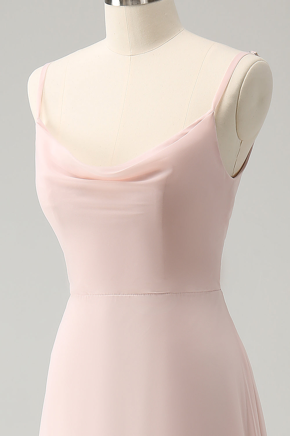 Pink Spaghetti Straps Cowl Neck Chiffon Bridesmaid Dress