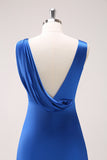 Satin Ink Blue Long Bridesmaid Dress with Slit