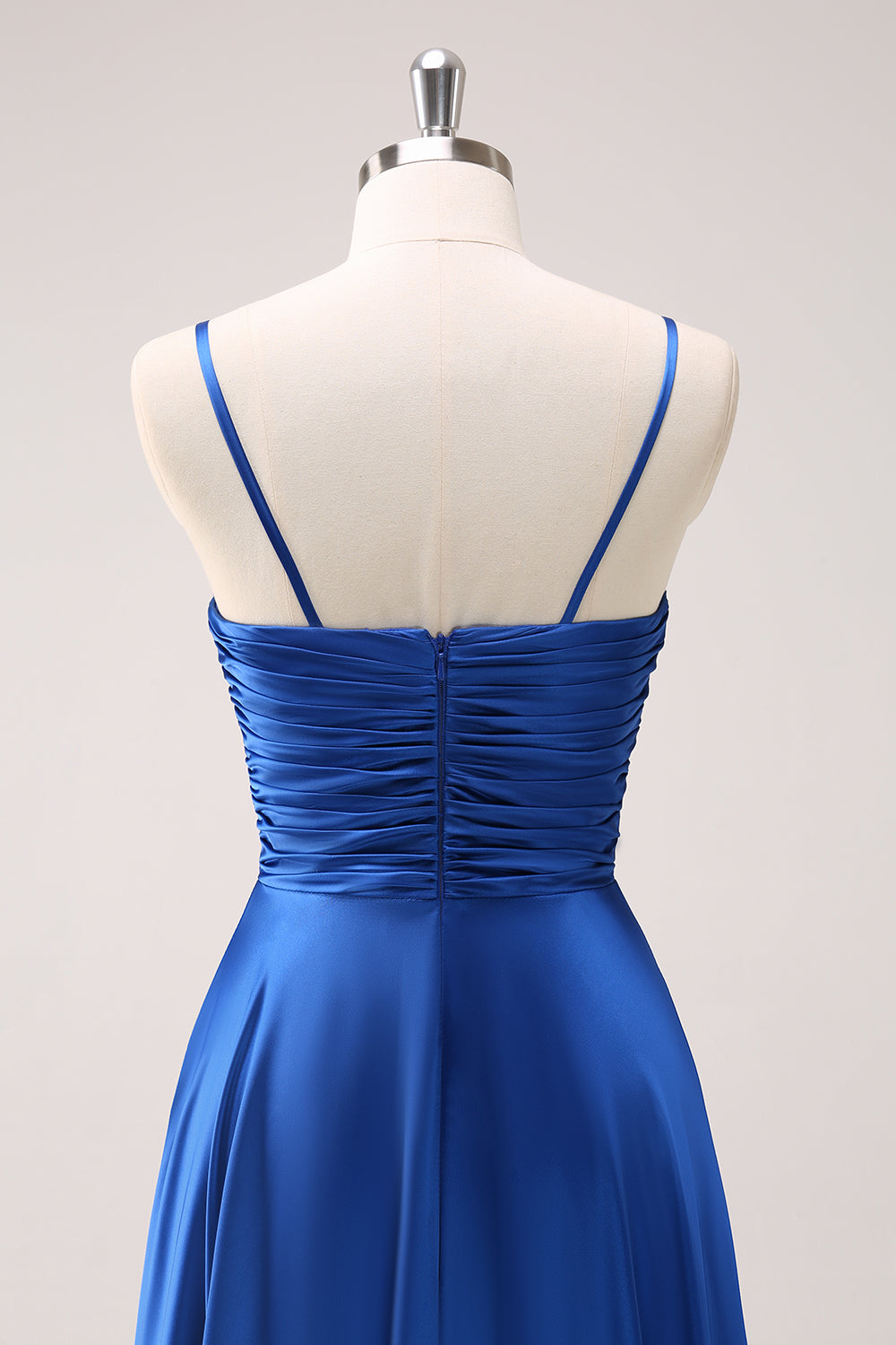 Satin Ink Blue Spaghetti Straps Long Bridesmaid Dress with Slit