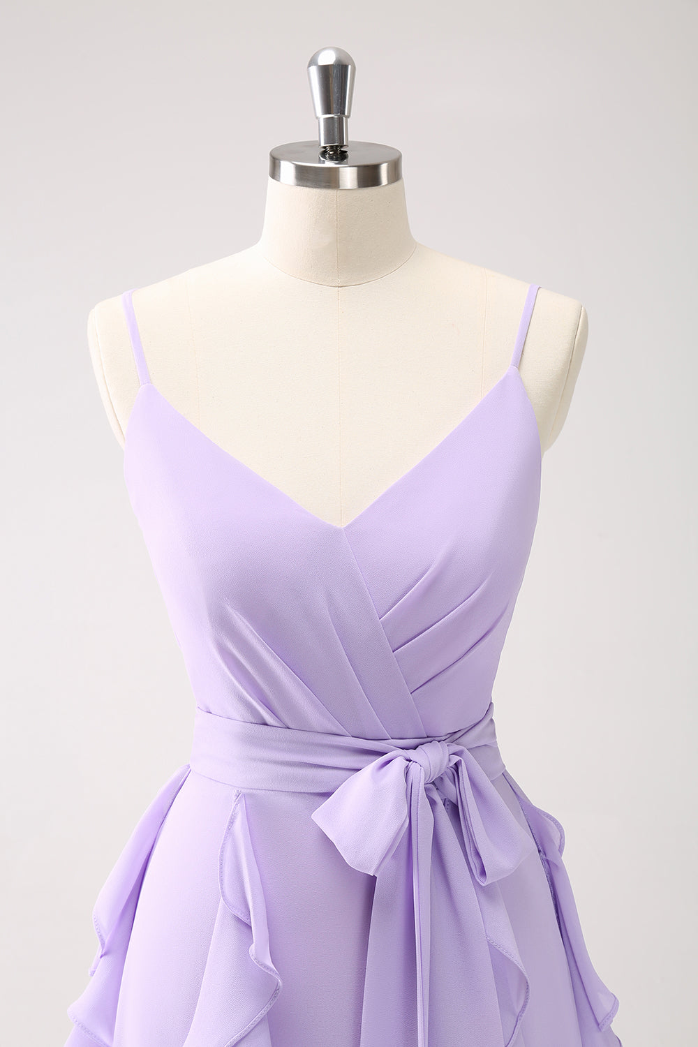 Lilac Chiffon Spaghetti Straps Long Bridesmaid Dress With Slit