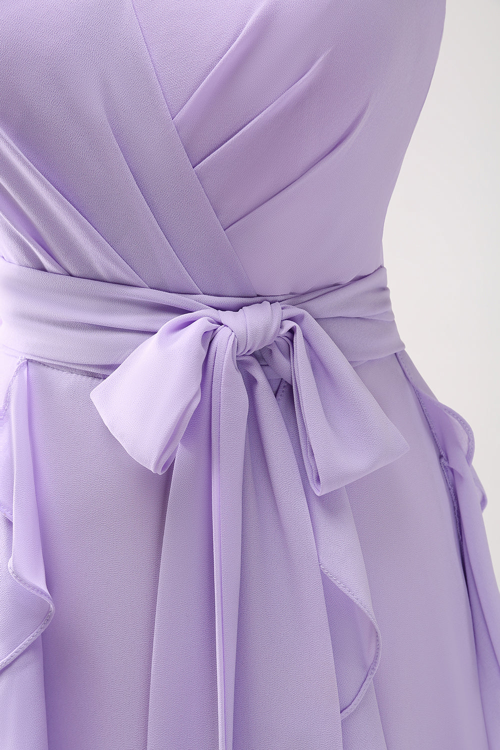 Lilac Chiffon Spaghetti Straps Long Bridesmaid Dress With Slit