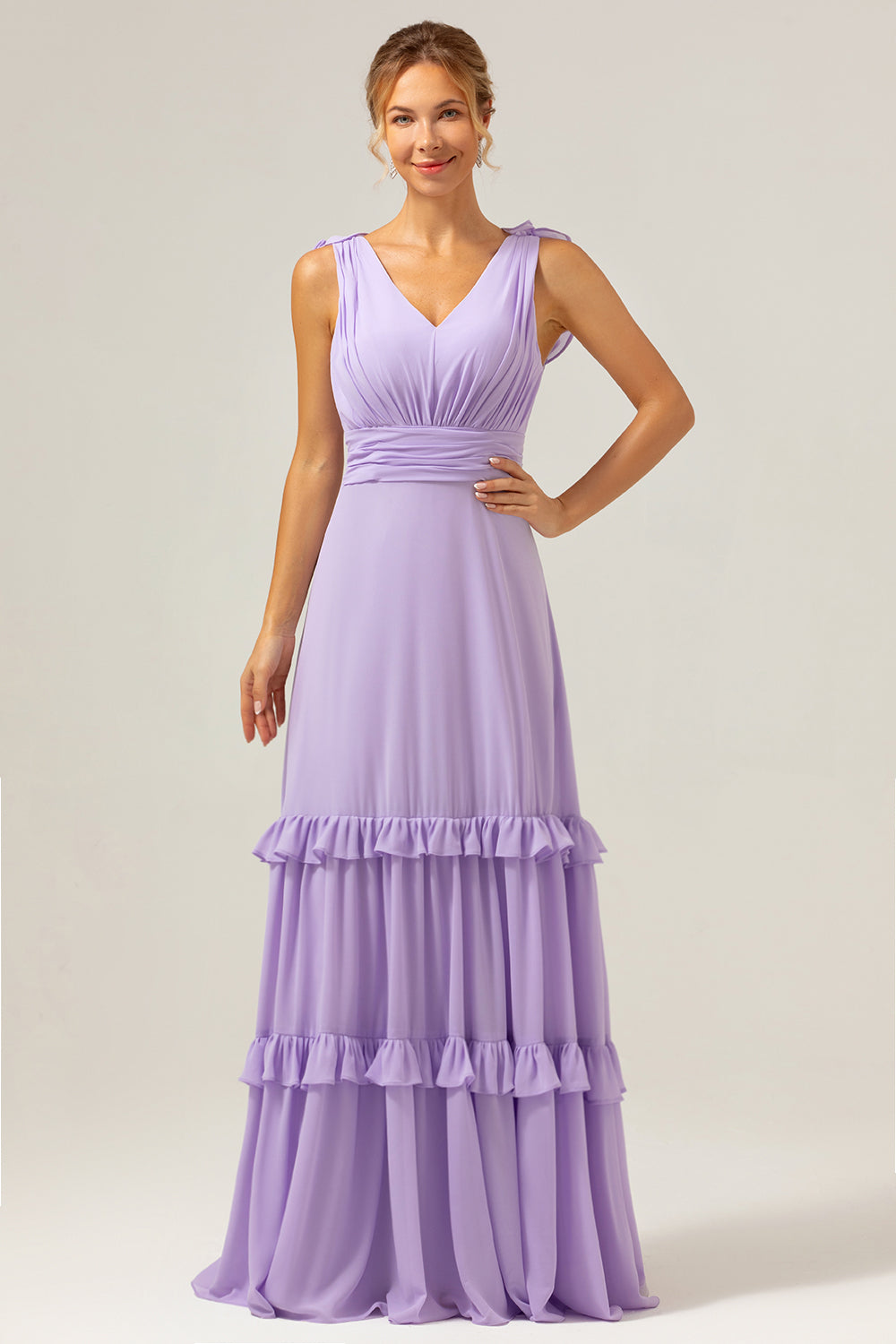 Lilac A-Line Chiffon Long Bridesmaid Dress