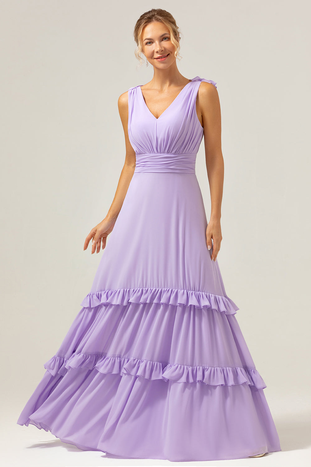 Lilac A-Line Chiffon Long Bridesmaid Dress