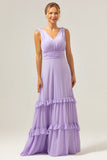 Lilac A-Line Chiffon Long Bridesmaid Dress