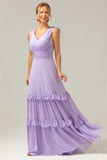 Lilac A-Line Chiffon Long Bridesmaid Dress