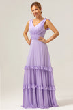 Lilac A-Line Chiffon Long Bridesmaid Dress