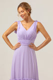 Lilac A-Line Chiffon Long Bridesmaid Dress