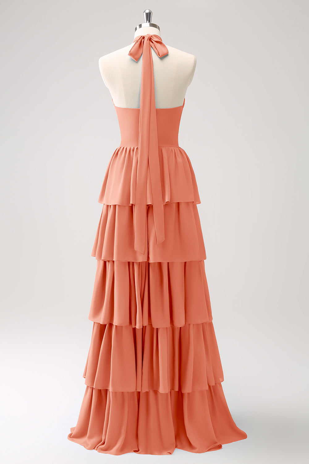 Pine Tiered Chiffon Bridesmaid Dress with Flower