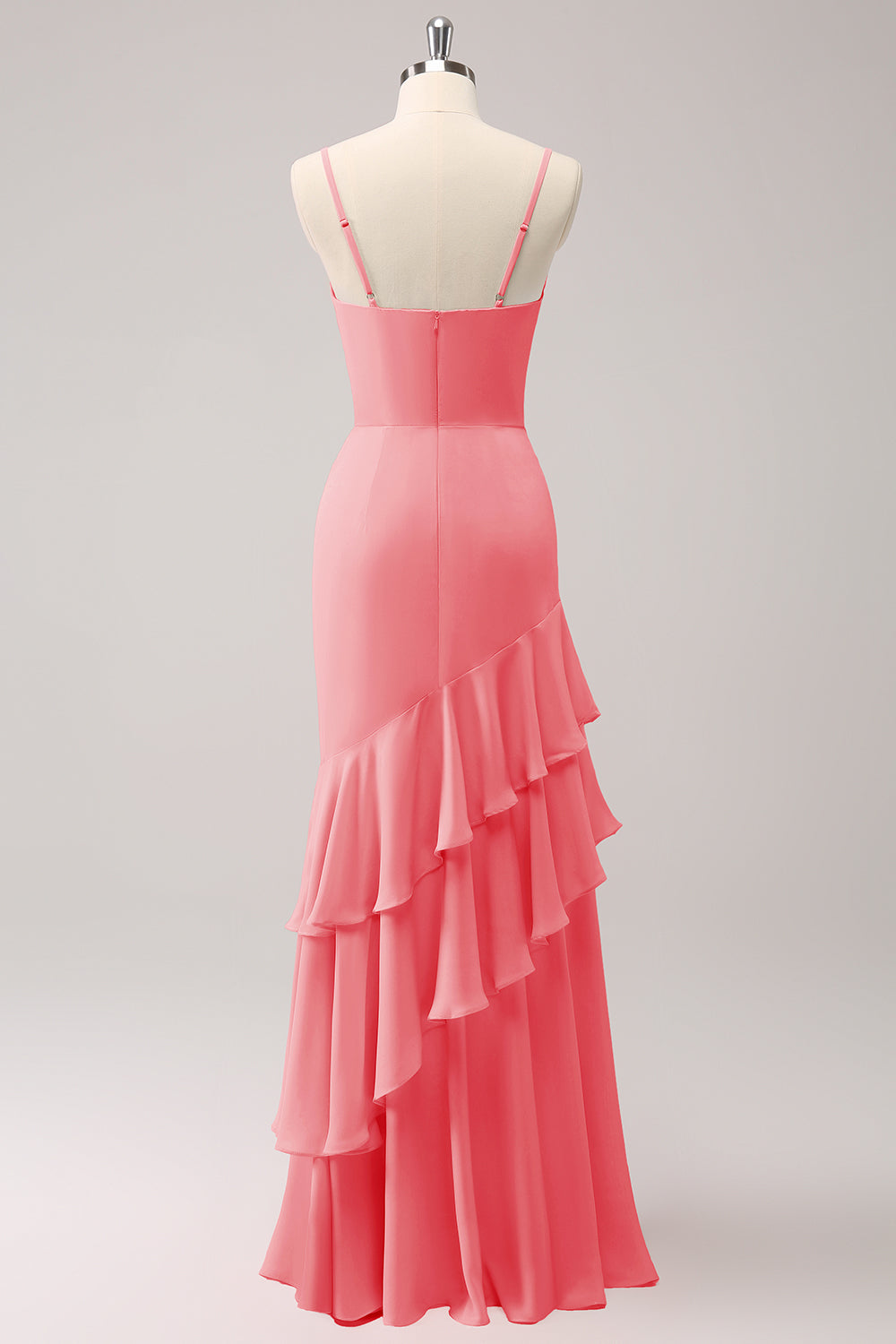 Pink Spaghetti Straps Mermaid Bridesmaid Dress with Ruffles