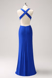 Royal Blue Mermaid Cut Out Ruched Long Bridesmaid Dress