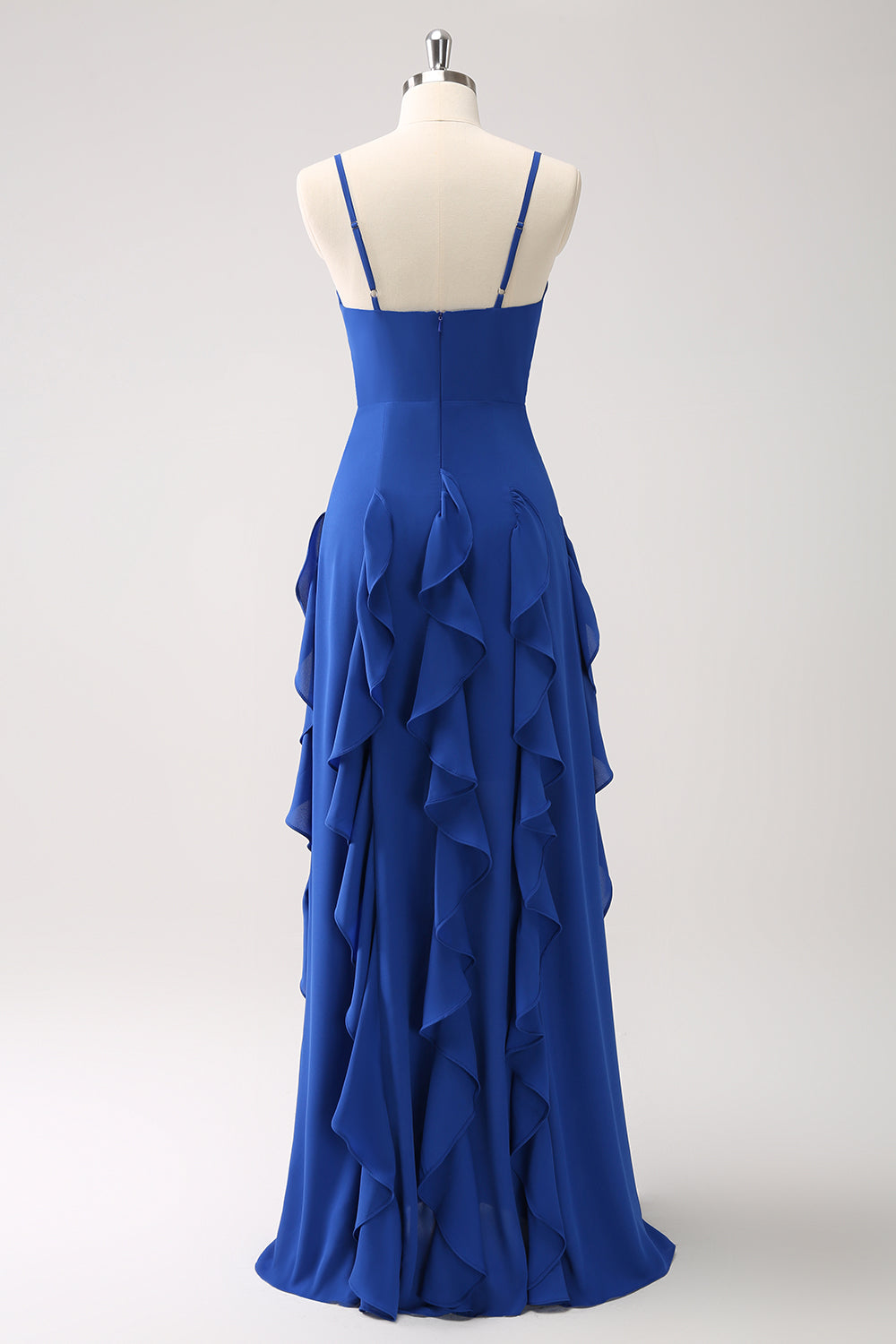 A-Line Dark Blue Spaghetti Straps Bridesmaid Dress with Ruffles