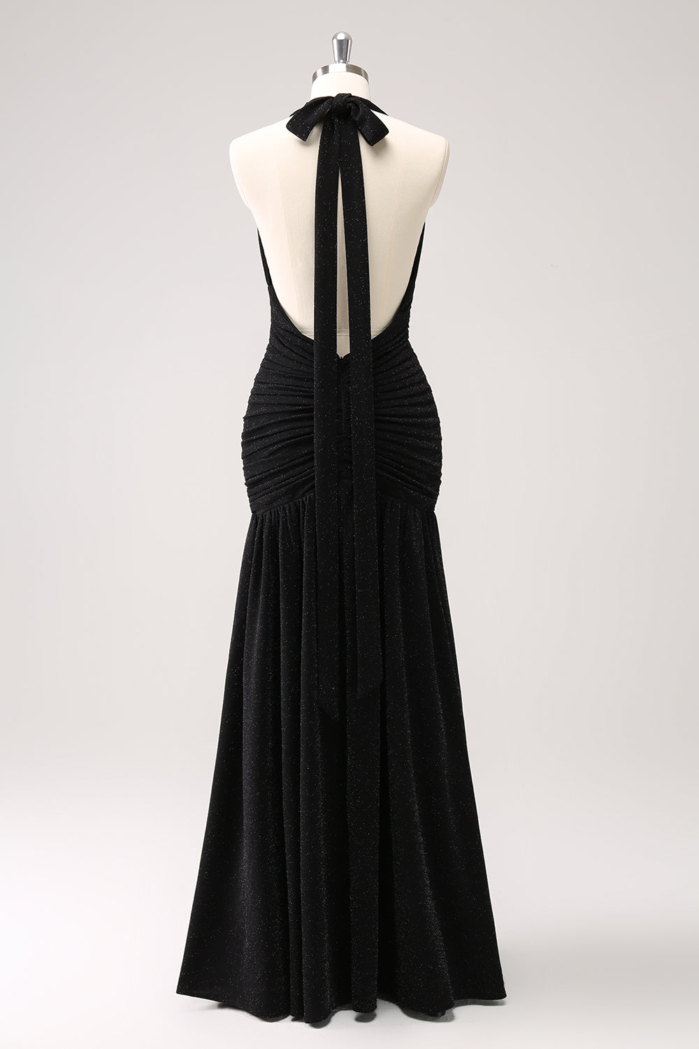 Black Mermaid Pleated Backless Long Bridesmaid Dress