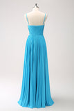 Peacock Blue A-Line Spaghetti Straps Bridesmaid Dress