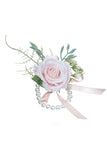 Delicate Pink Pearl Prom Wrist Corsage for Wedding Party