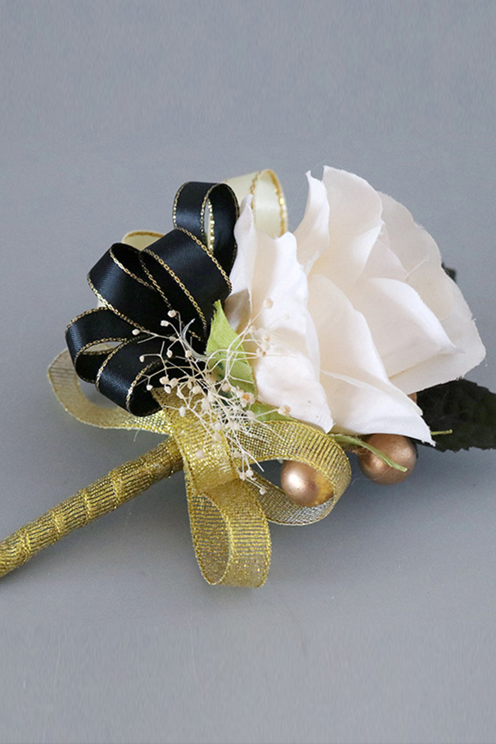 Luxury Black White Homecoming Wrist Corsage and Men's Boutonniere Set