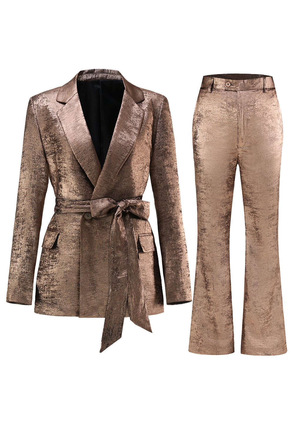 Golden 2 Pieces Notched Lapel Women's Suits with Belt