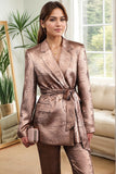 Golden 2 Pieces Notched Lapel Women's Suits with Belt