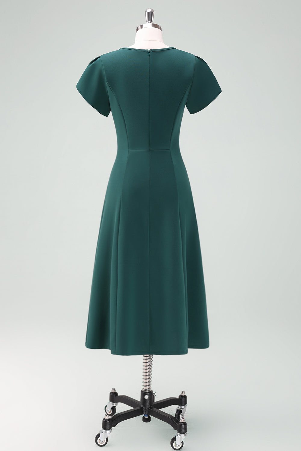 V-Neck Dark Green Cocktail Dress with Short Sleeves