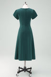 V-Neck Dark Green Cocktail Dress with Short Sleeves