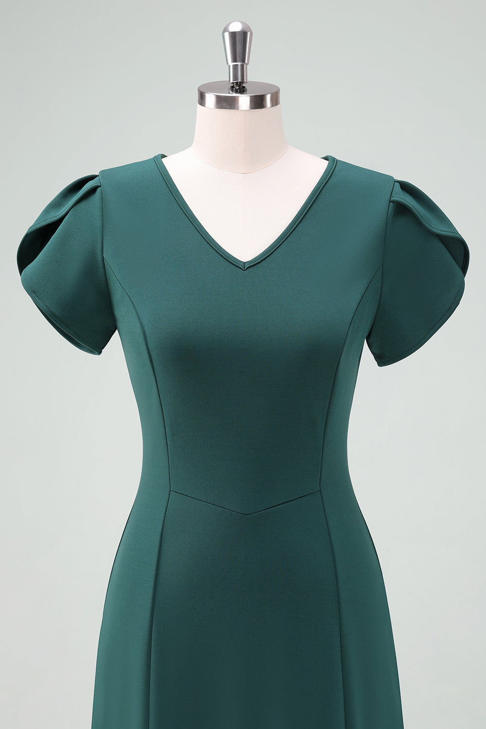 Dark Green V-Neck Cocktail Dress with Short Sleeves