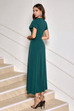 V-Neck Dark Green Cocktail Dress with Short Sleeves