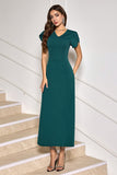 V-Neck Dark Green Cocktail Dress with Short Sleeves