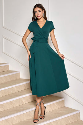 A-Line Dark Green Cocktail Dress with Short Sleeves