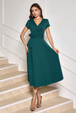 A-Line Dark Green Cocktail Dress with Short Sleeves